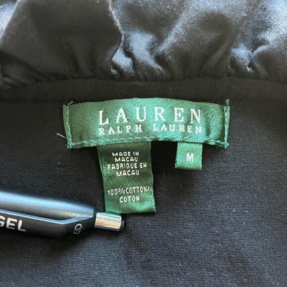 Ralph Lauren Blouse Black Womens Medium Ruffle 100% Cotton Long Sleeve Top - Picture 4 of 8